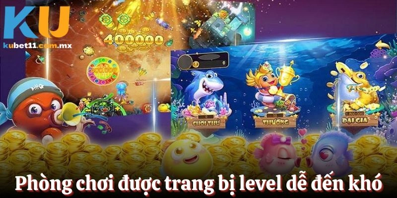 Phòng chơi được trang bị trong game theo level dễ đến khó